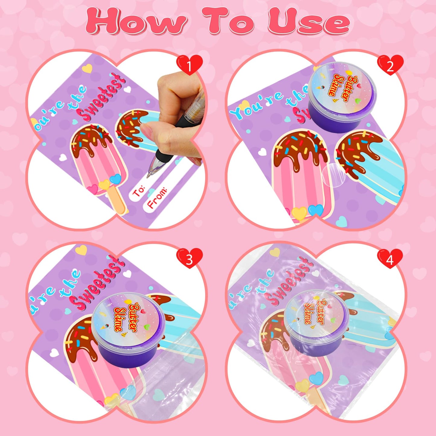 NESTALK Valentines Day Gifts for Kids: 28 Butter Slime Cards & Classroom Prize Kit