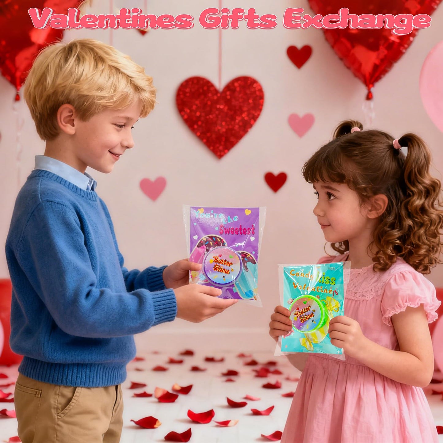 NESTALK Valentines Day Gifts for Kids: 28 Butter Slime Cards & Classroom Prize Kit