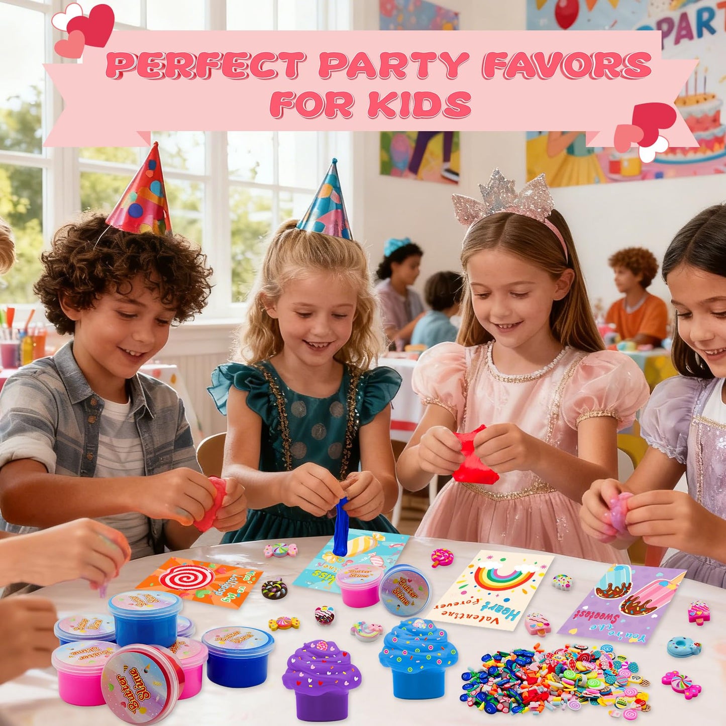 NESTALK Valentines Day Gifts for Kids: 28 Butter Slime Cards & Classroom Prize Kit