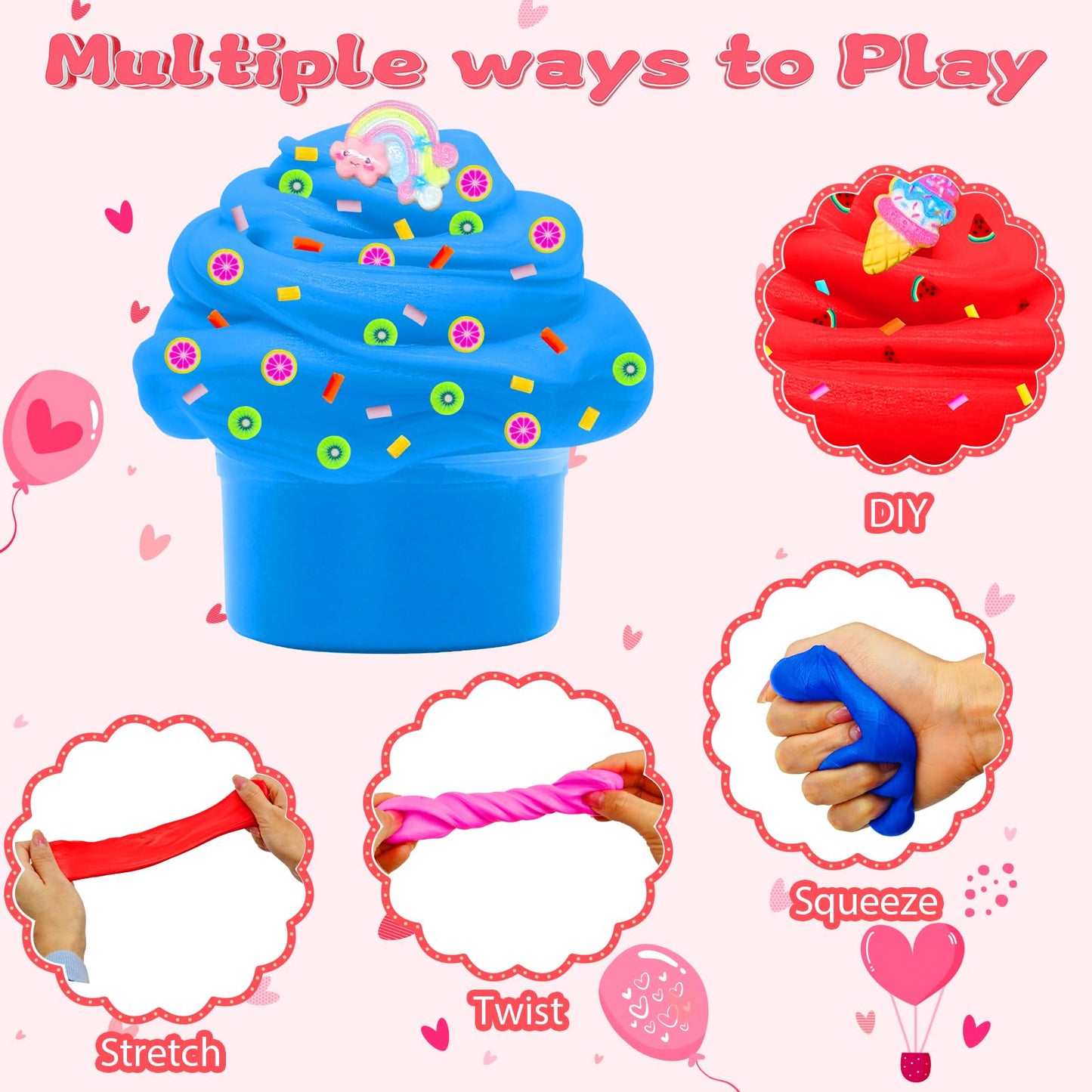 NESTALK Valentines Day Gifts for Kids: 28 Butter Slime Cards & Classroom Prize Kit