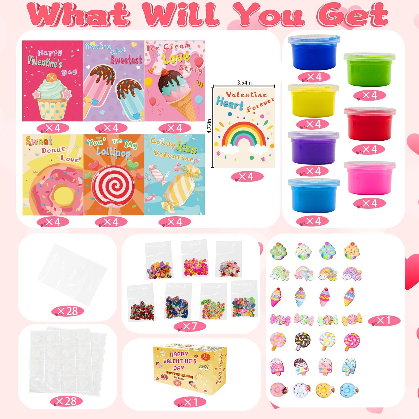 NESTALK Valentines Day Gifts for Kids: 28 Butter Slime Cards & Classroom Prize Kit