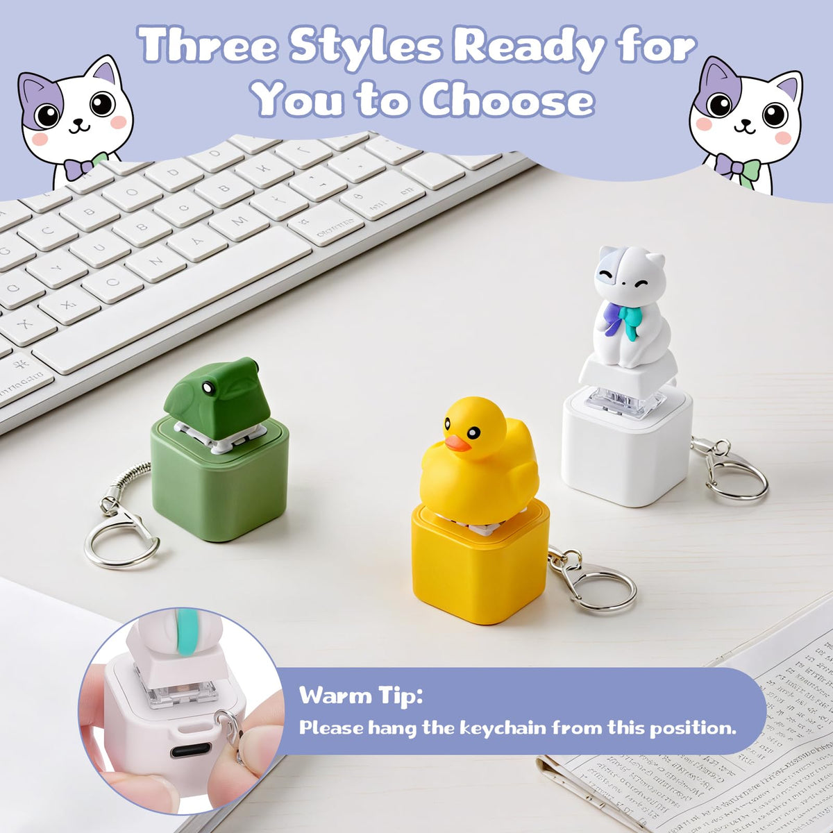 Netholid Quacking Duck Croaking Frog & Meowing Cat Keyboard Fidget Toy — Sound, LED, USB-C