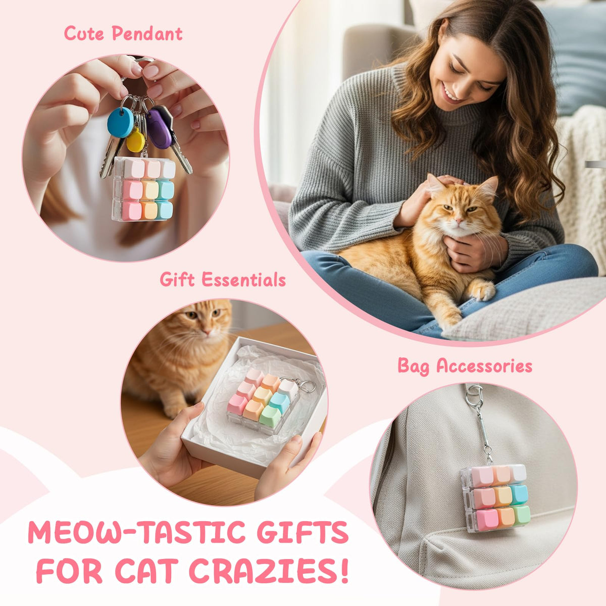 Netholid Clicky Cat Shape Keyboard Fidget Toy – Colorful 3x3 Button Keychain