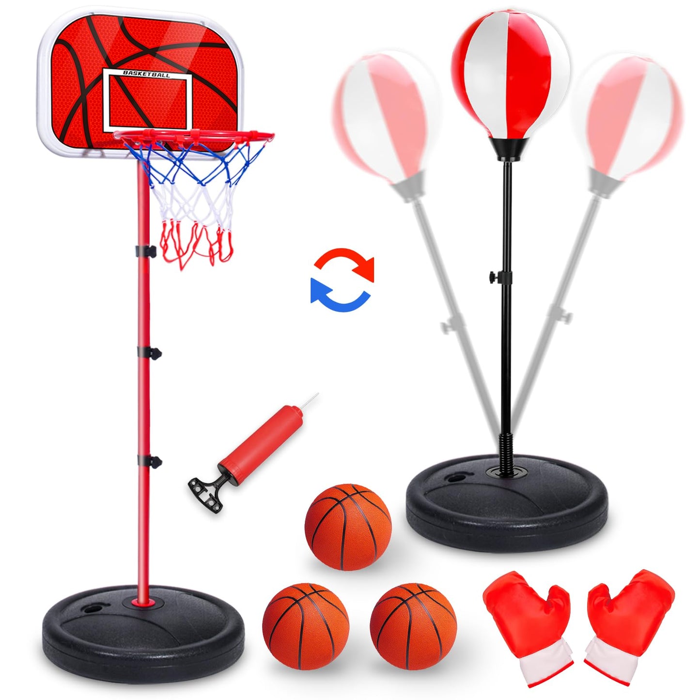 NEUBSAW 2-in-1 Adjustable Kids Basketball Hoop & Punching Bag with Stand