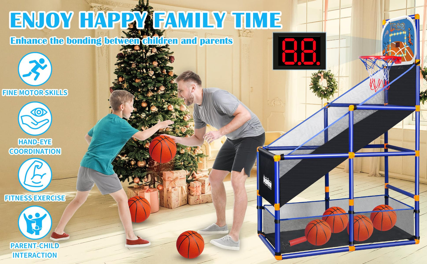 NEUBSAW LED Arcade Basketball Game Set with Electronic Scoreboard – Adjustable Height Indoor/Outdoor Hoop