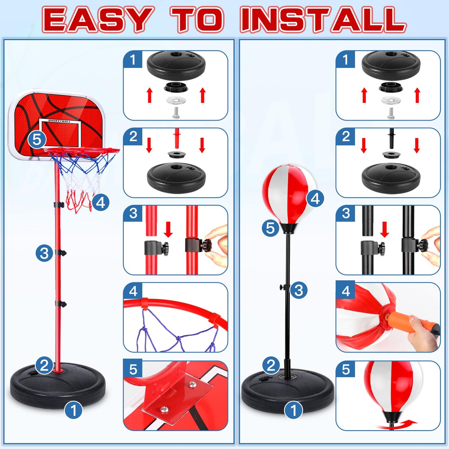 NEUBSAW 2-in-1 Adjustable Kids Basketball Hoop & Punching Bag with Stand