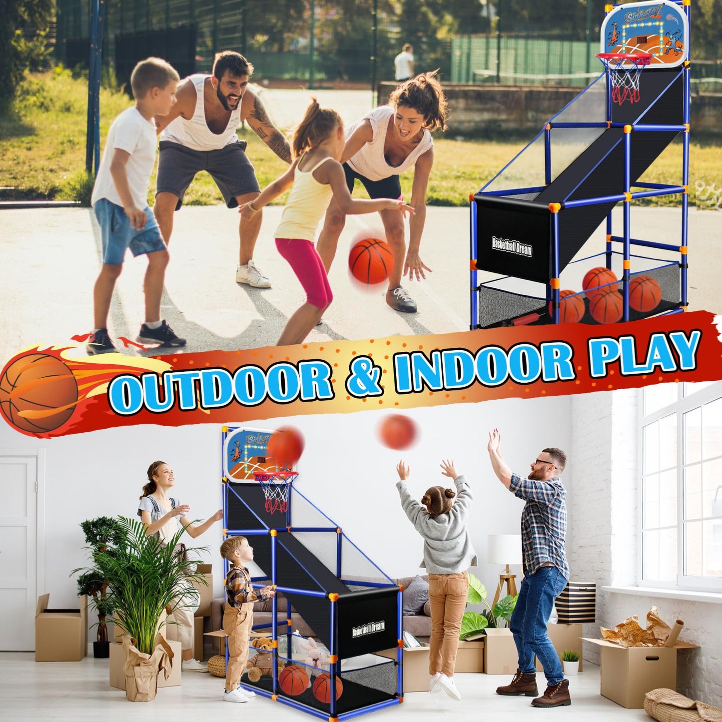 NEUBSAW LED Arcade Basketball Game Set with Electronic Scoreboard – Adjustable Height Indoor/Outdoor Hoop