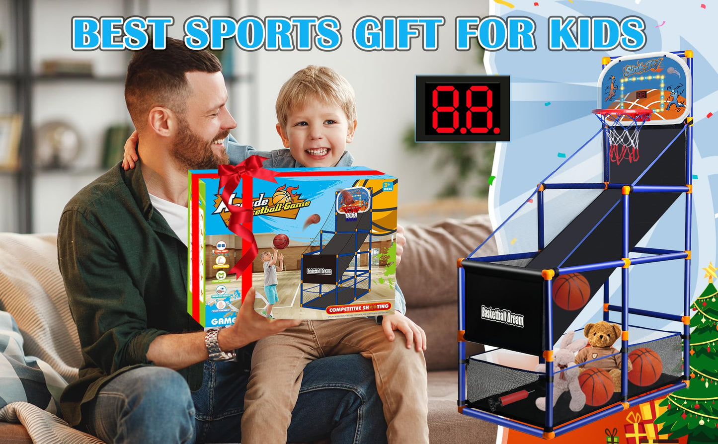 NEUBSAW LED Arcade Basketball Game Set with Electronic Scoreboard – Adjustable Height Indoor/Outdoor Hoop