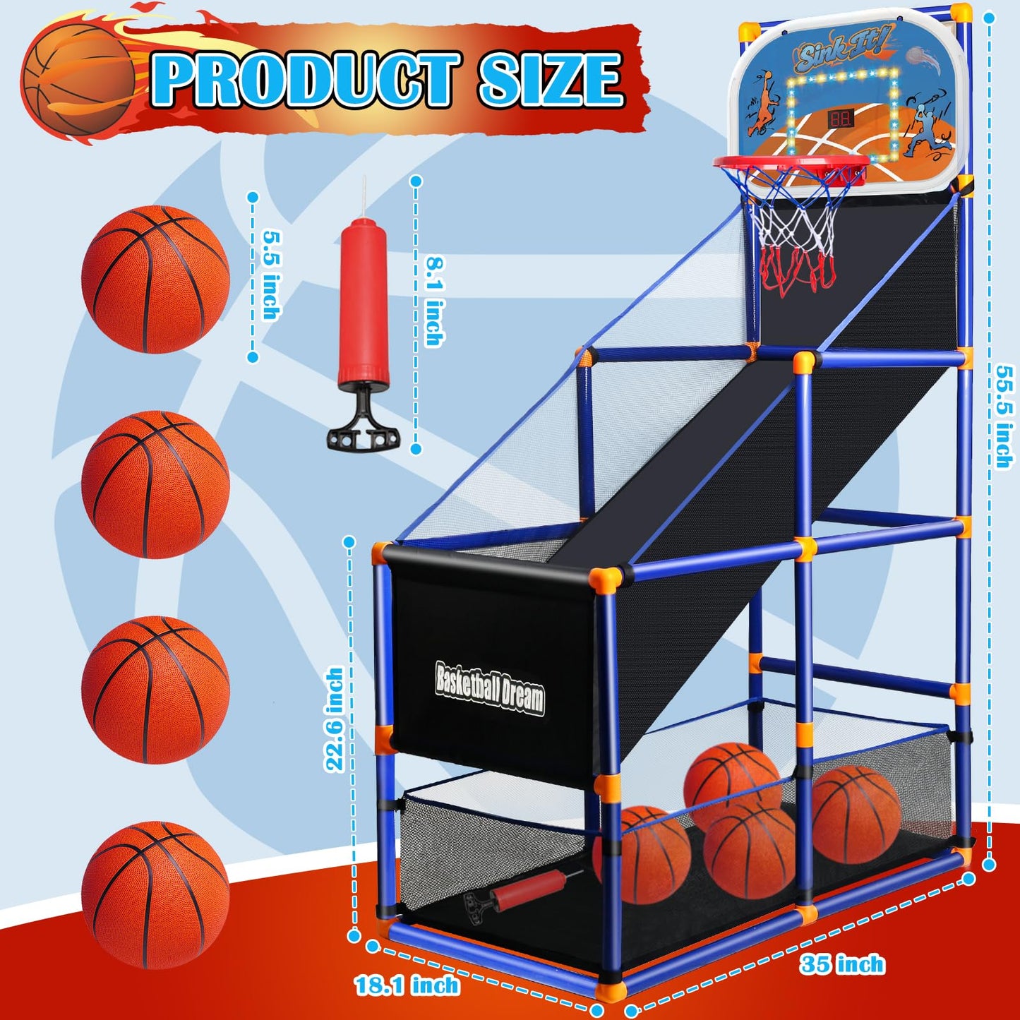 NEUBSAW LED Arcade Basketball Game Set with Electronic Scoreboard – Adjustable Height Indoor/Outdoor Hoop