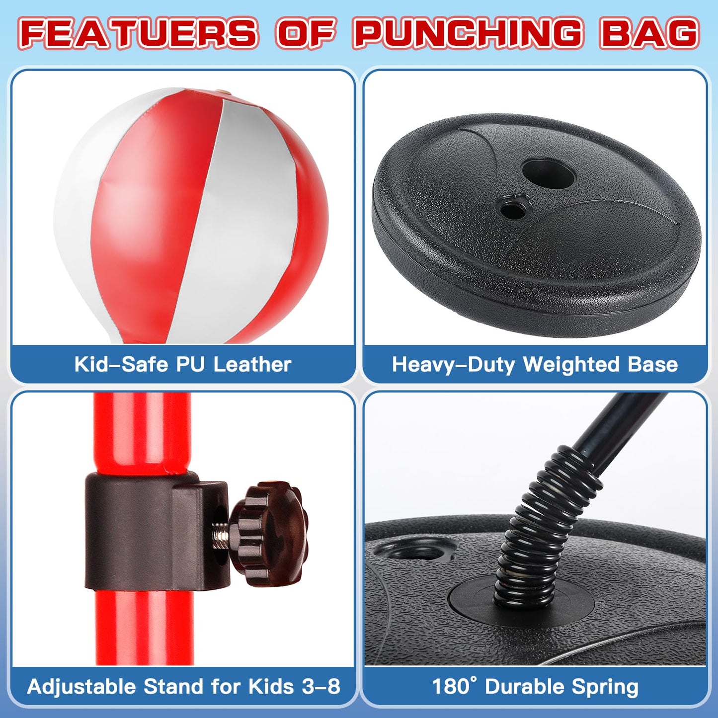 NEUBSAW 2-in-1 Adjustable Kids Basketball Hoop & Punching Bag with Stand