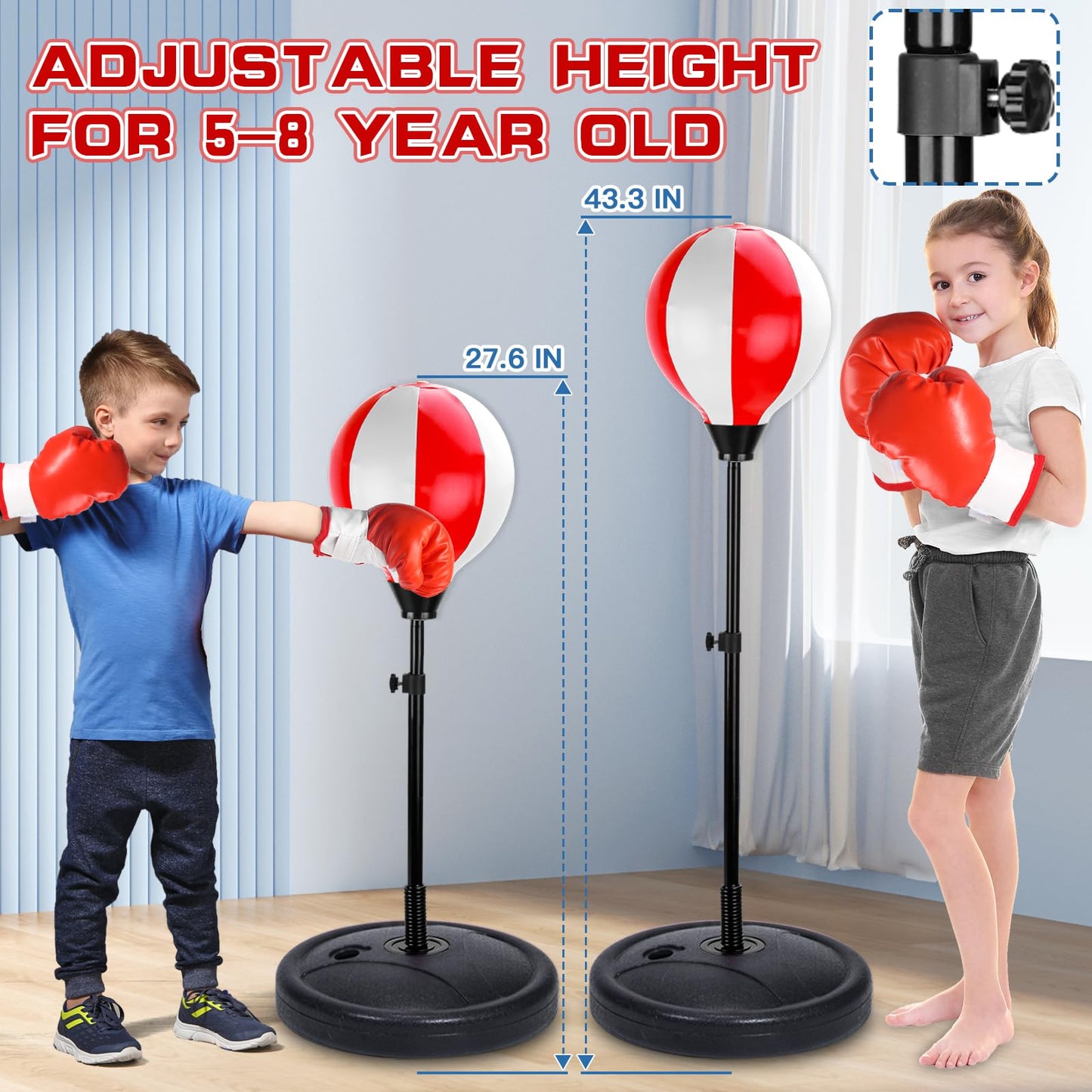 NEUBSAW 2-in-1 Adjustable Kids Basketball Hoop & Punching Bag with Stand
