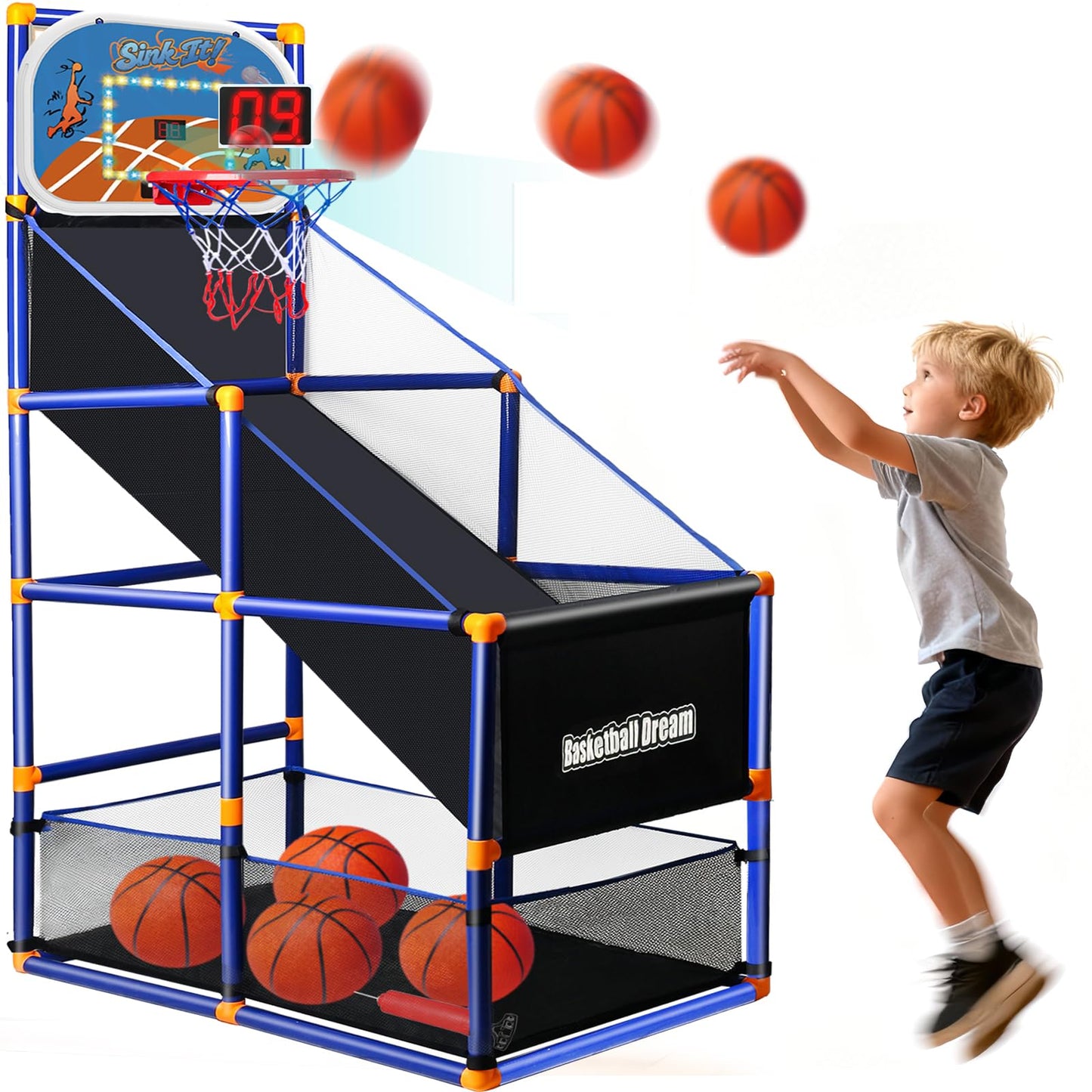 NEUBSAW LED Arcade Basketball Game Set with Electronic Scoreboard – Adjustable Height Indoor/Outdoor Hoop
