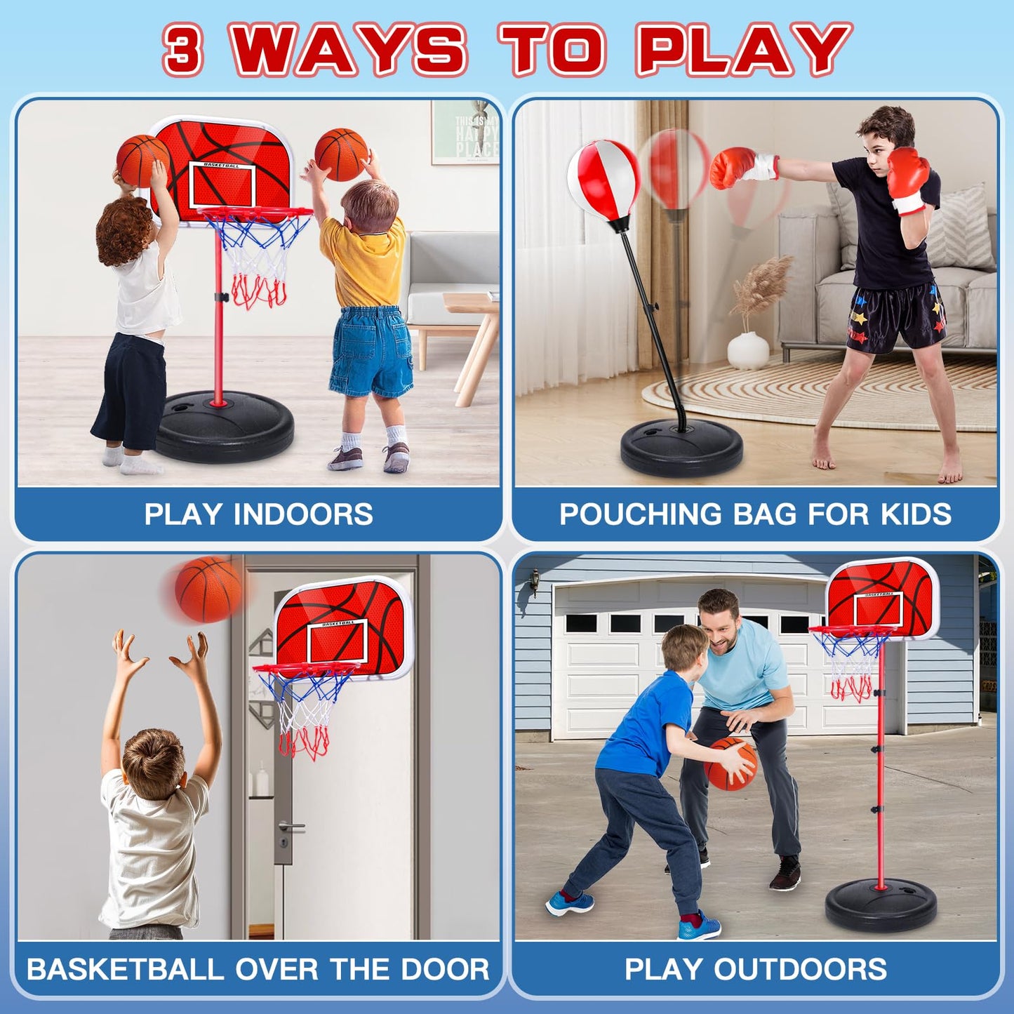 NEUBSAW 2-in-1 Adjustable Kids Basketball Hoop & Punching Bag with Stand