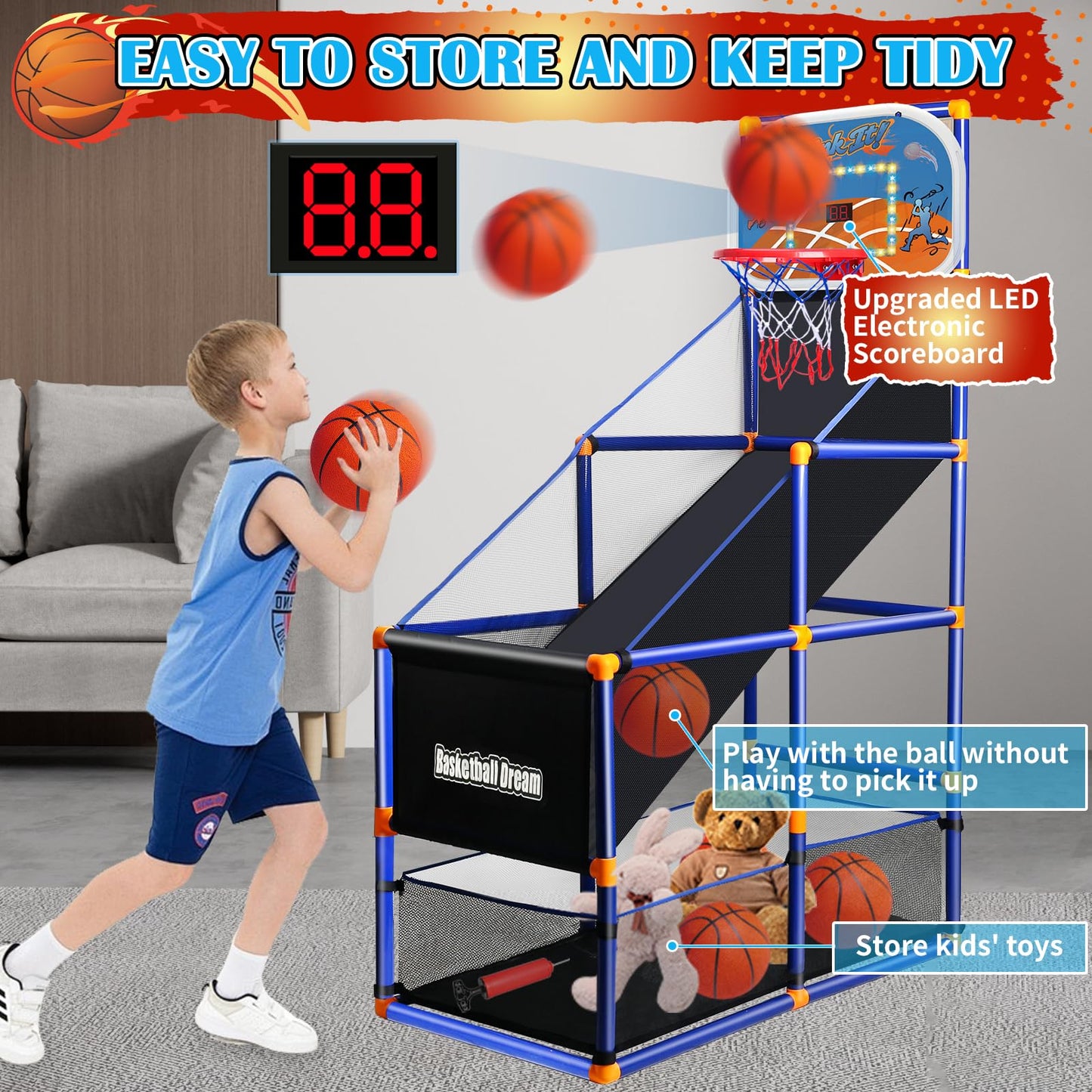 NEUBSAW LED Arcade Basketball Game Set with Electronic Scoreboard – Adjustable Height Indoor/Outdoor Hoop