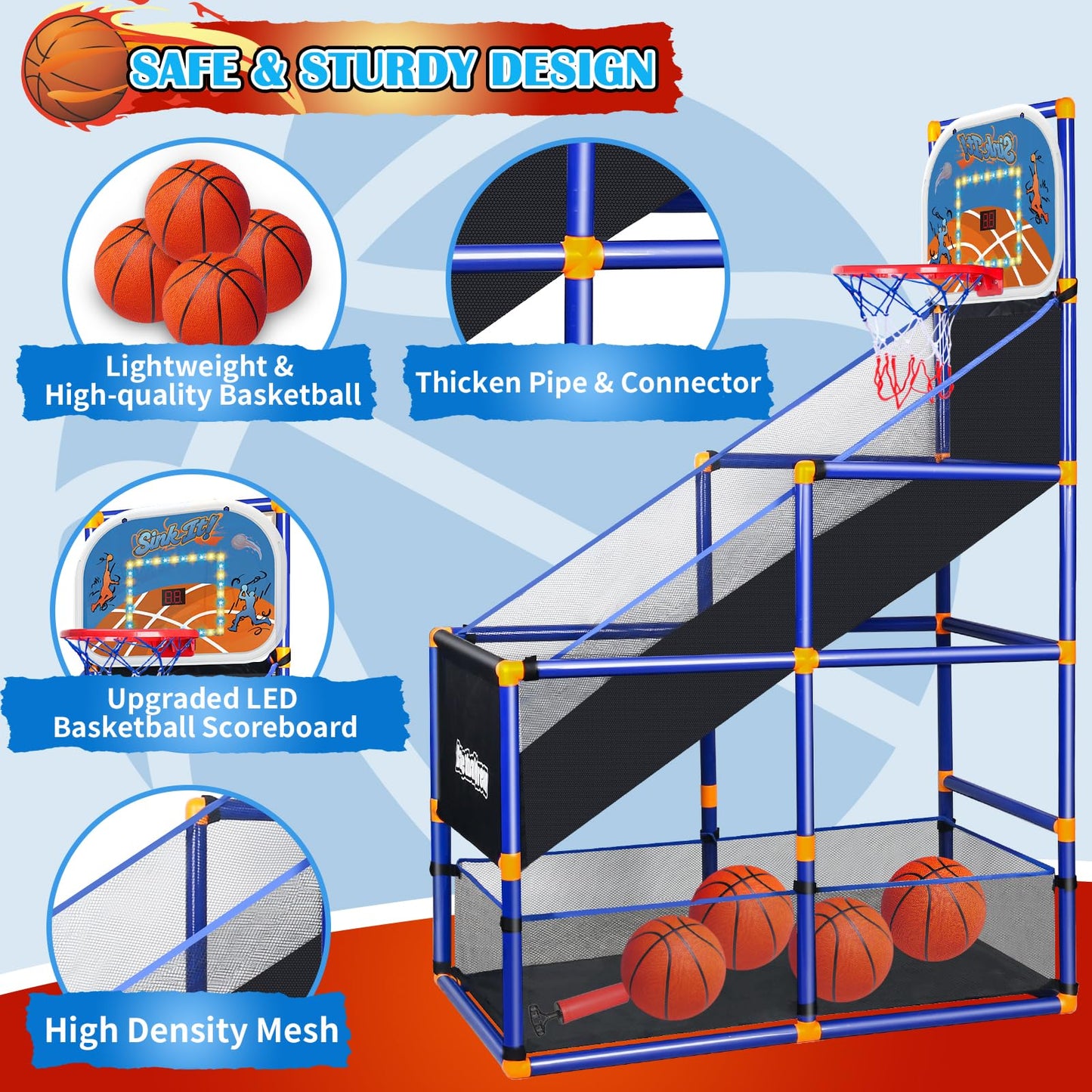 NEUBSAW LED Arcade Basketball Game Set with Electronic Scoreboard – Adjustable Height Indoor/Outdoor Hoop