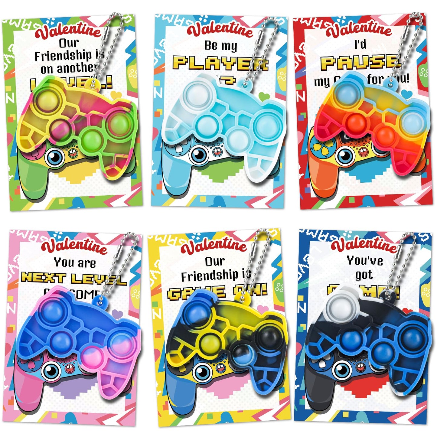 NEUBSAW 24-Pack Valentines Cards with Game Keychains – Classroom Exchange & Party Favors