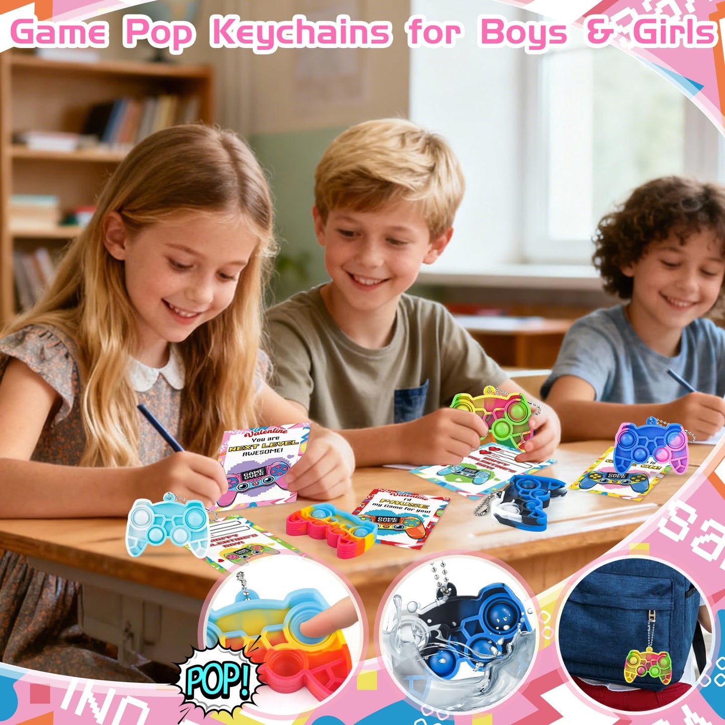 NEUBSAW 24-Pack Valentines Cards with Game Keychains – Classroom Exchange & Party Favors