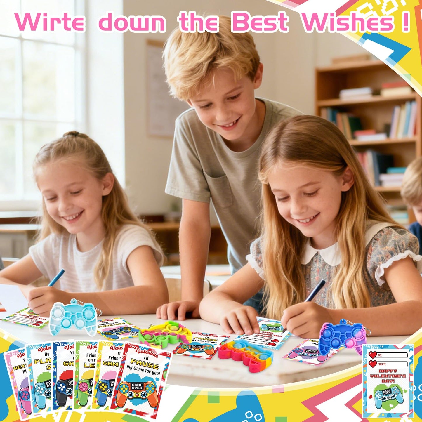 NEUBSAW 24-Pack Valentines Cards with Game Keychains – Classroom Exchange & Party Favors