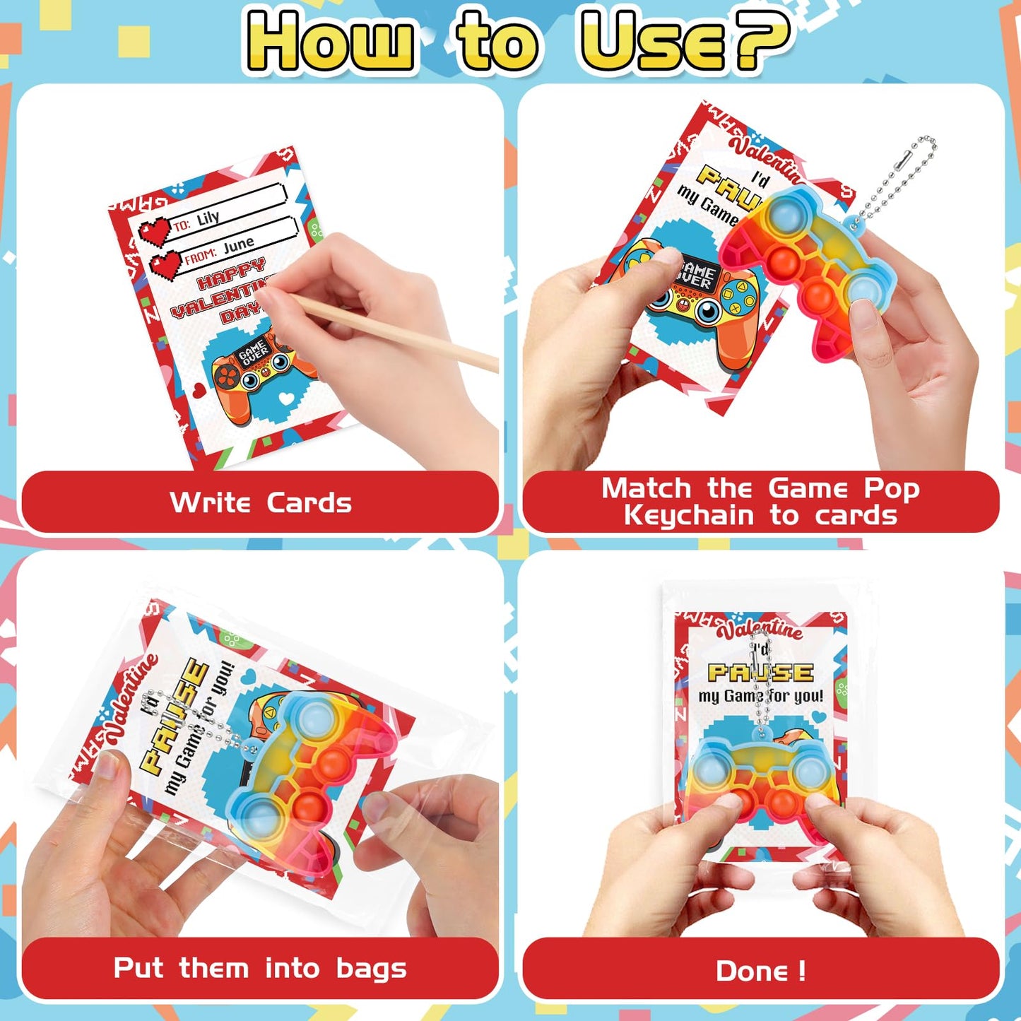 NEUBSAW 24-Pack Valentines Cards with Game Keychains – Classroom Exchange & Party Favors