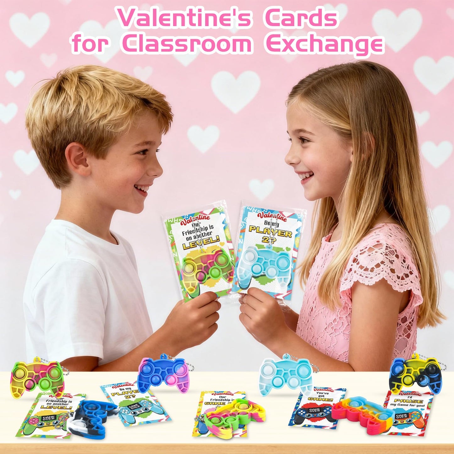 NEUBSAW 24-Pack Valentines Cards with Game Keychains – Classroom Exchange & Party Favors