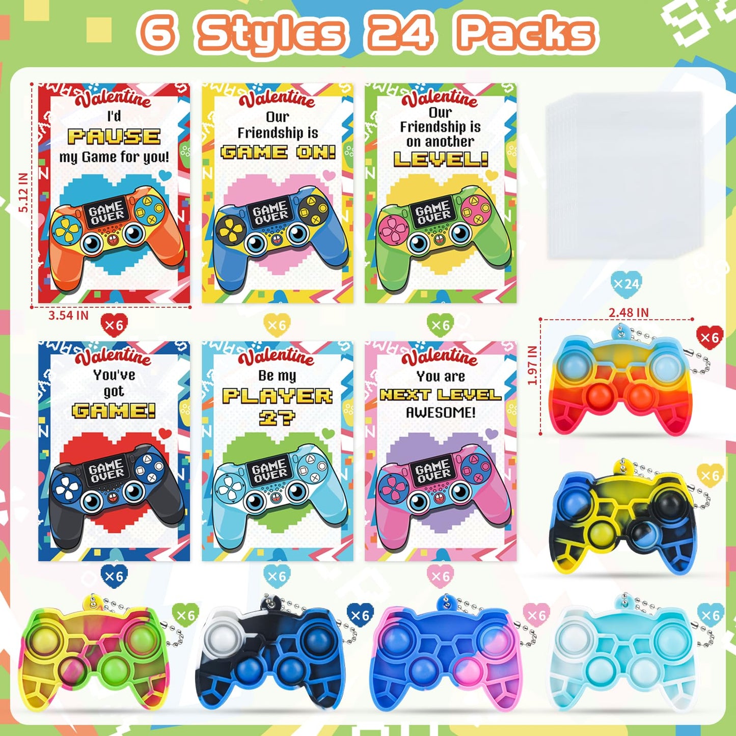 NEUBSAW 24-Pack Valentines Cards with Game Keychains – Classroom Exchange & Party Favors