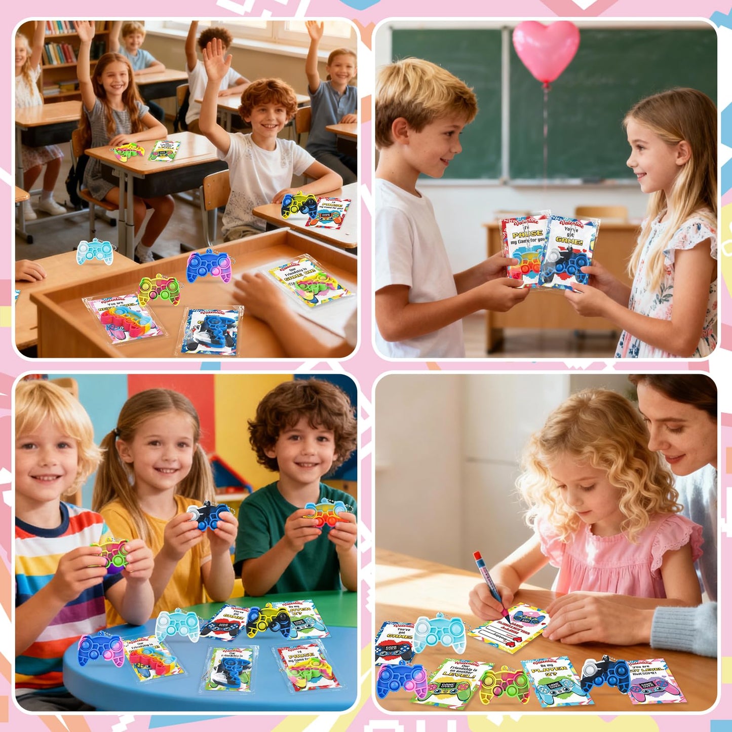 NEUBSAW 24-Pack Valentines Cards with Game Keychains – Classroom Exchange & Party Favors