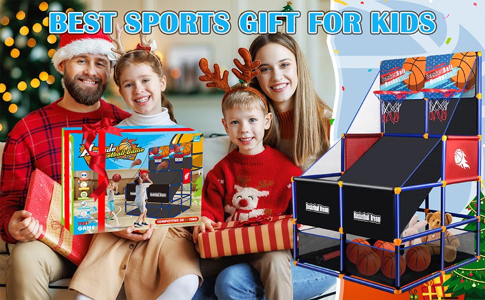 NEUBSAW Arcade Basketball Game Set — 2-Player Kids Hoop with 5 Balls, Adjustable Height