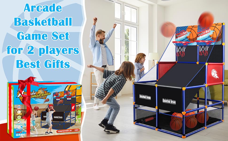 NEUBSAW Arcade Basketball Game Set — 2-Player Kids Hoop with 5 Balls, Adjustable Height