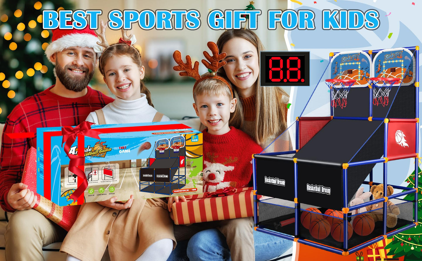 NEUBSAW LED Arcade Basketball Game Set – 2 Players, Adjustable Height, Electronic Scoreboard, 5 Balls