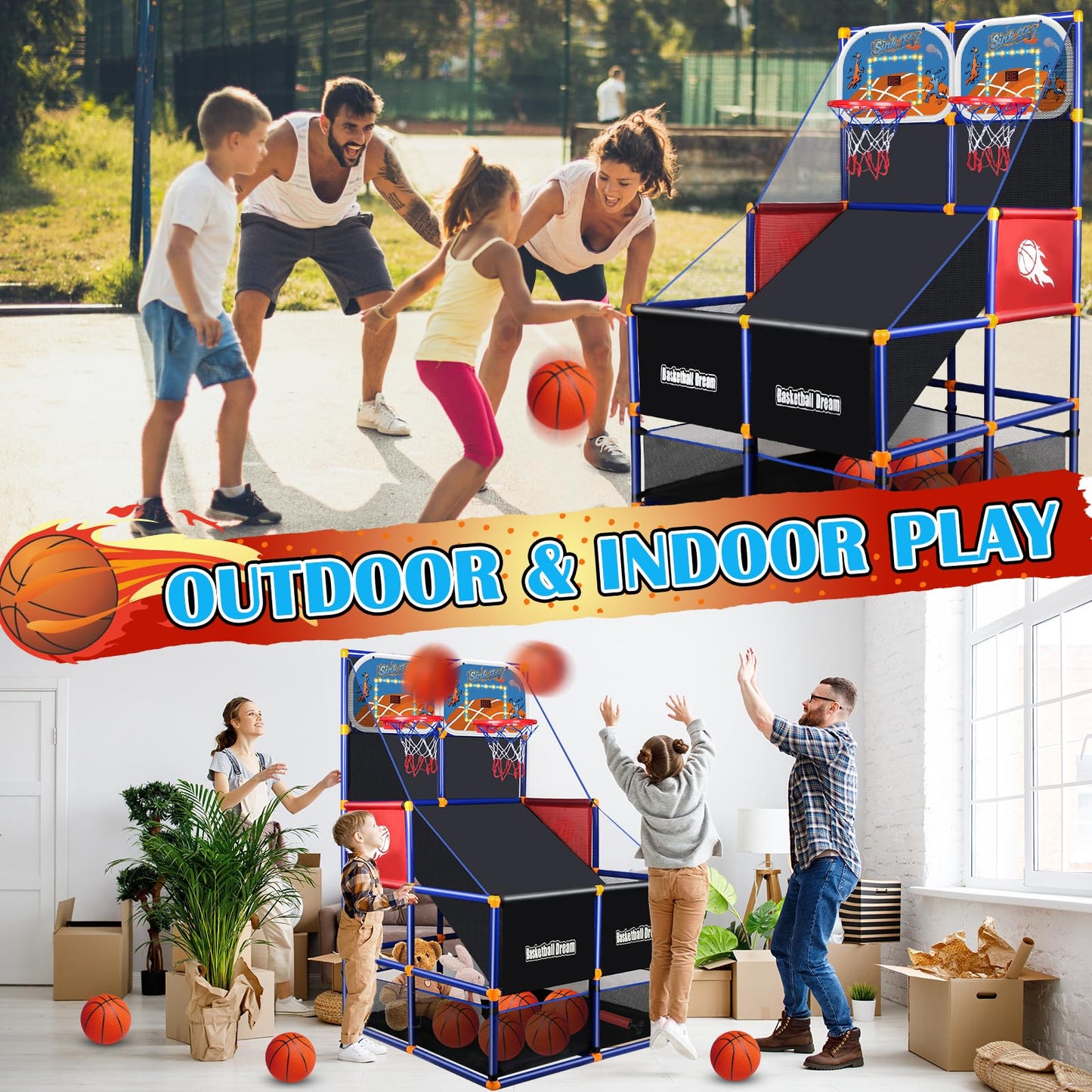 NEUBSAW LED Arcade Basketball Game Set – 2 Players, Adjustable Height, Electronic Scoreboard, 5 Balls