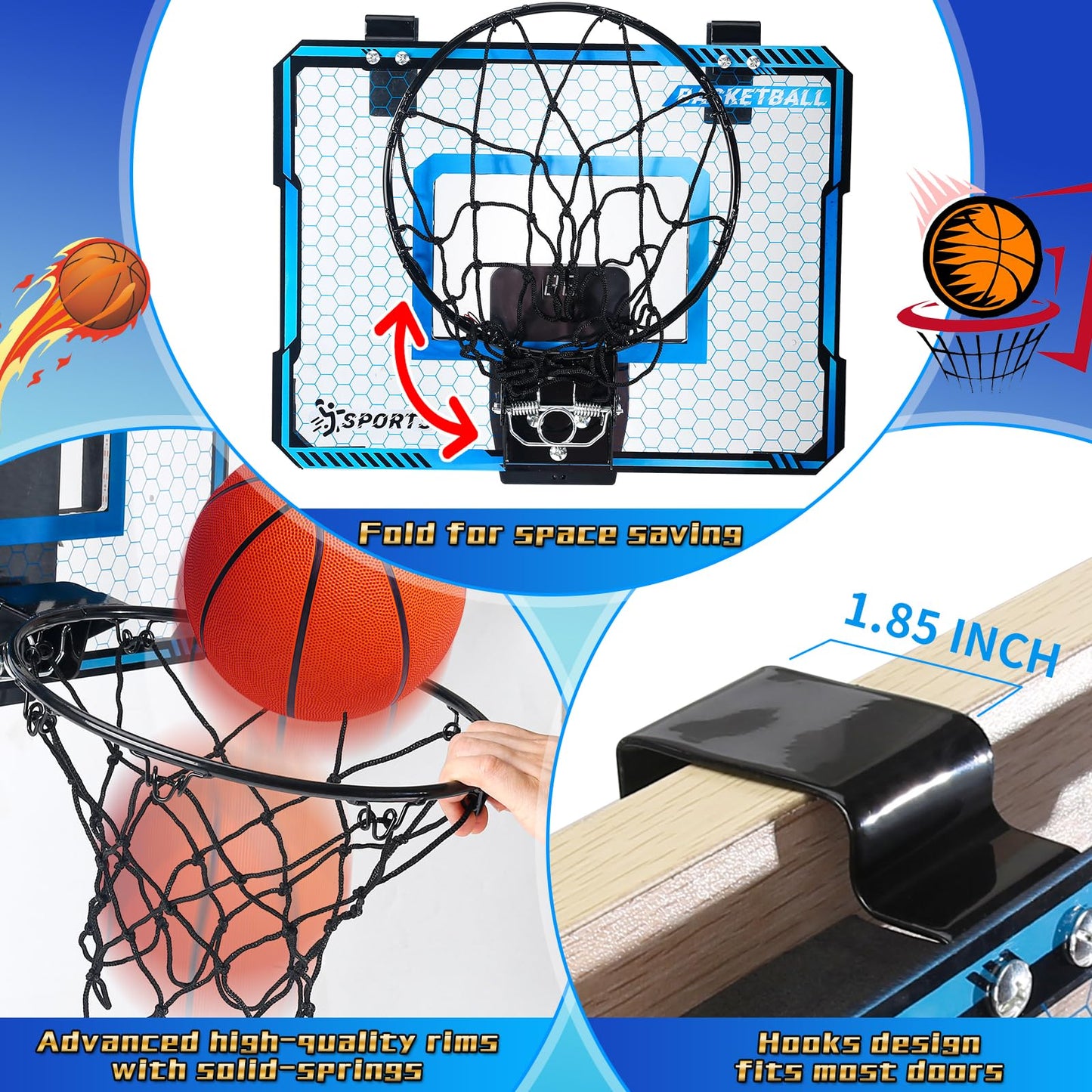 NEUBSAW Indoor Basketball Hoop with LED Lights - Door-Hanging Mini Hoop
