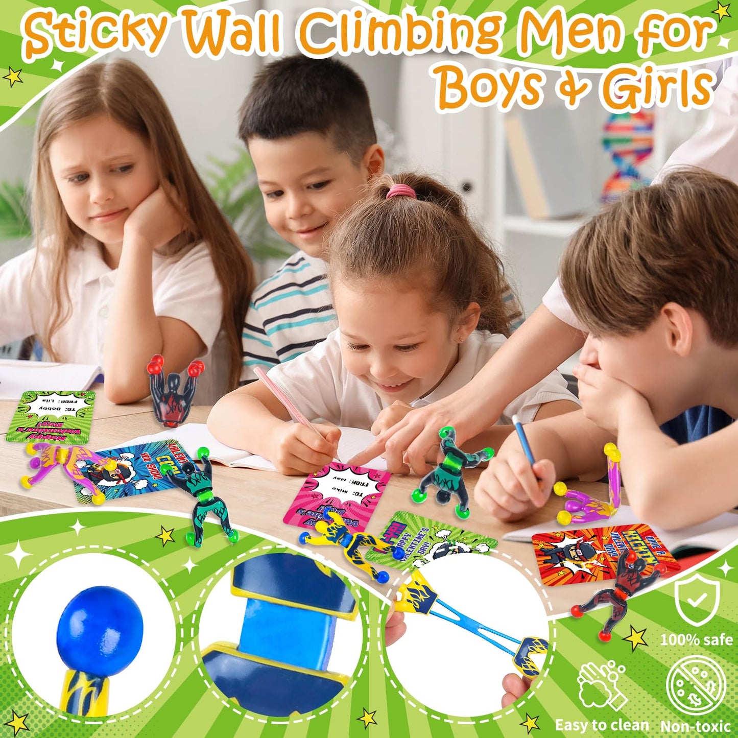 NEUBSAW 28-Pack Valentine Cards with Sticky Wall Climbing Ninja Toys – Classroom Gifts & Party Favors