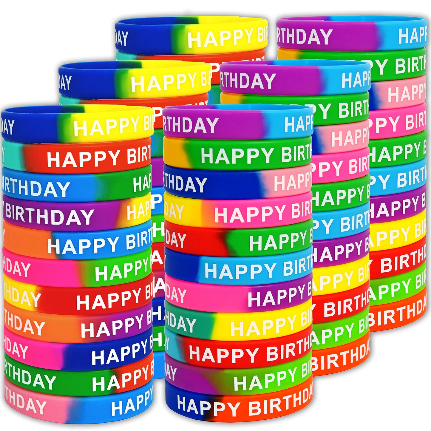 Neureyte 66-Piece Birthday Bracelets (22 Styles) — Colorful Silicone Wristbands for Classrooms & Parties