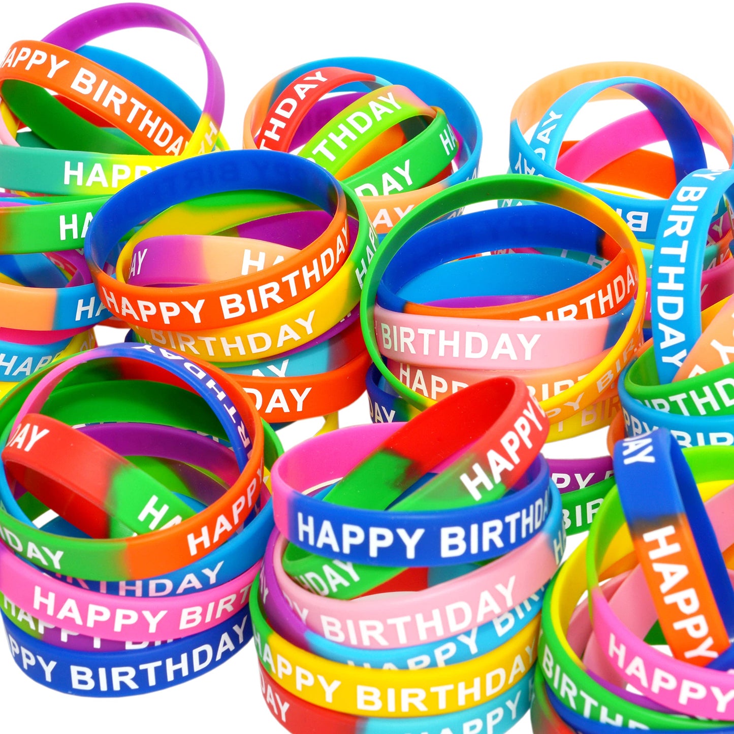 Neureyte 66-Piece Birthday Bracelets (22 Styles) — Colorful Silicone Wristbands for Classrooms & Parties