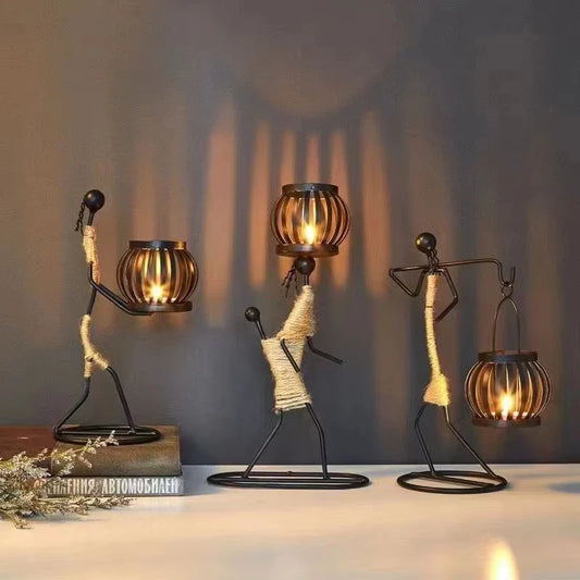 Nordic Handmade Metal Candle Holder – Abstract Character Design