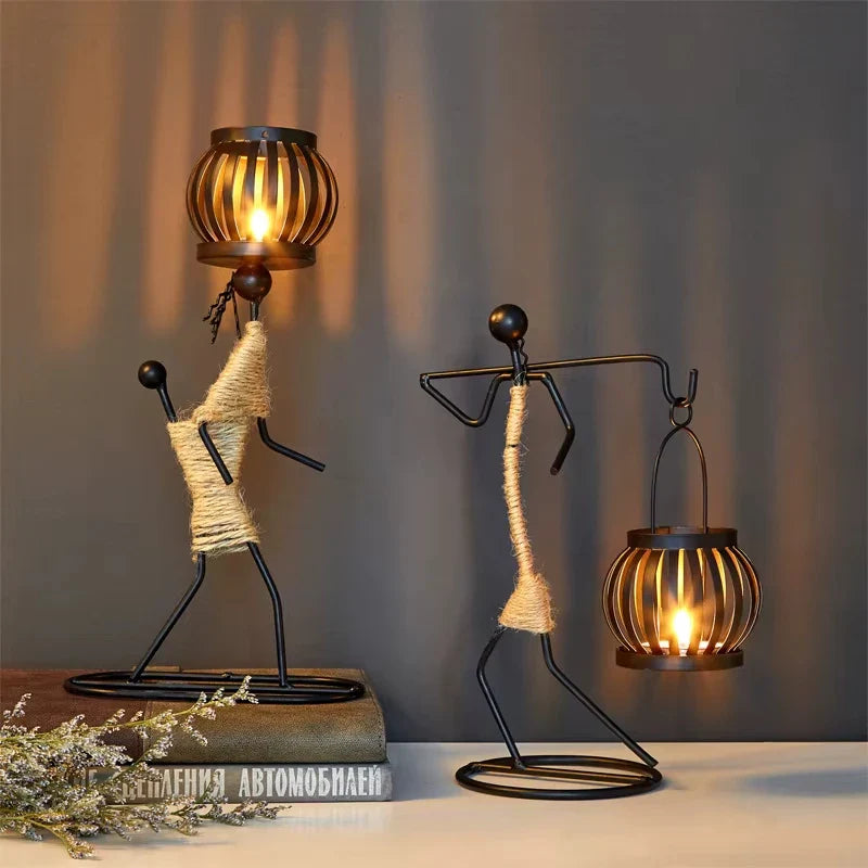 Nordic Handmade Metal Candle Holder – Abstract Character Design