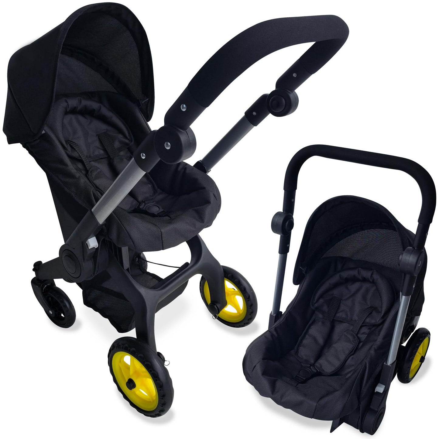 The New York Doll Collection Baby Doll Stroller & Car Seat 2-in-1 – Fits Up to 20” Dolls – Adjustable Handle (Black)