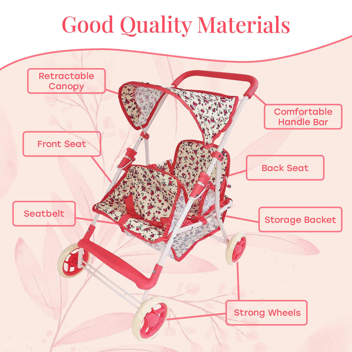 New York Doll Collection Double Doll Stroller – 25-Inch Floral Tandem for Twins