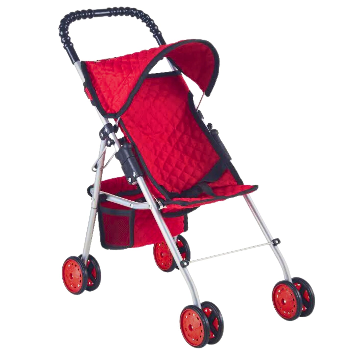 The New York Doll Collection My First Doll Stroller with Basket – Foldable Red Quilted