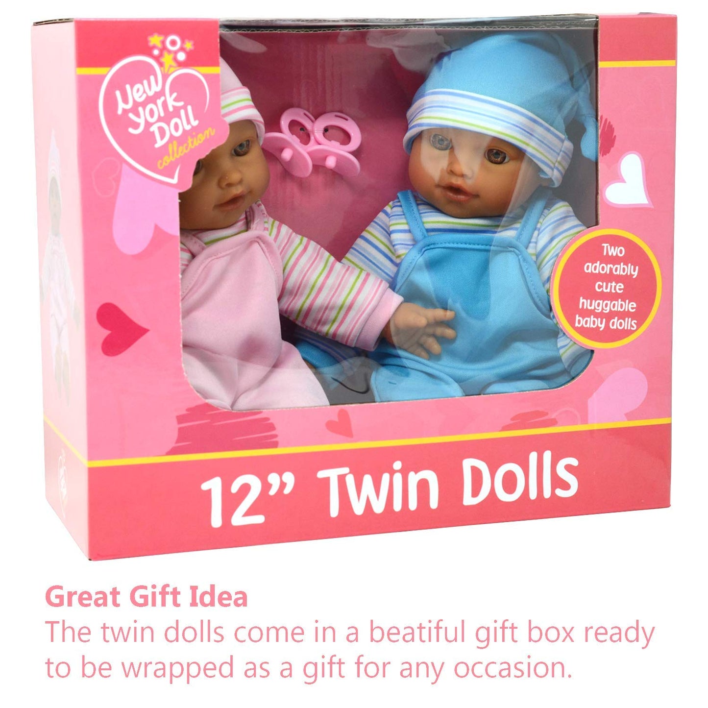 The New York Doll Collection 12-Inch Sweet Hispanic Twin Dolls with Pacifier | Play Baby Dolls
