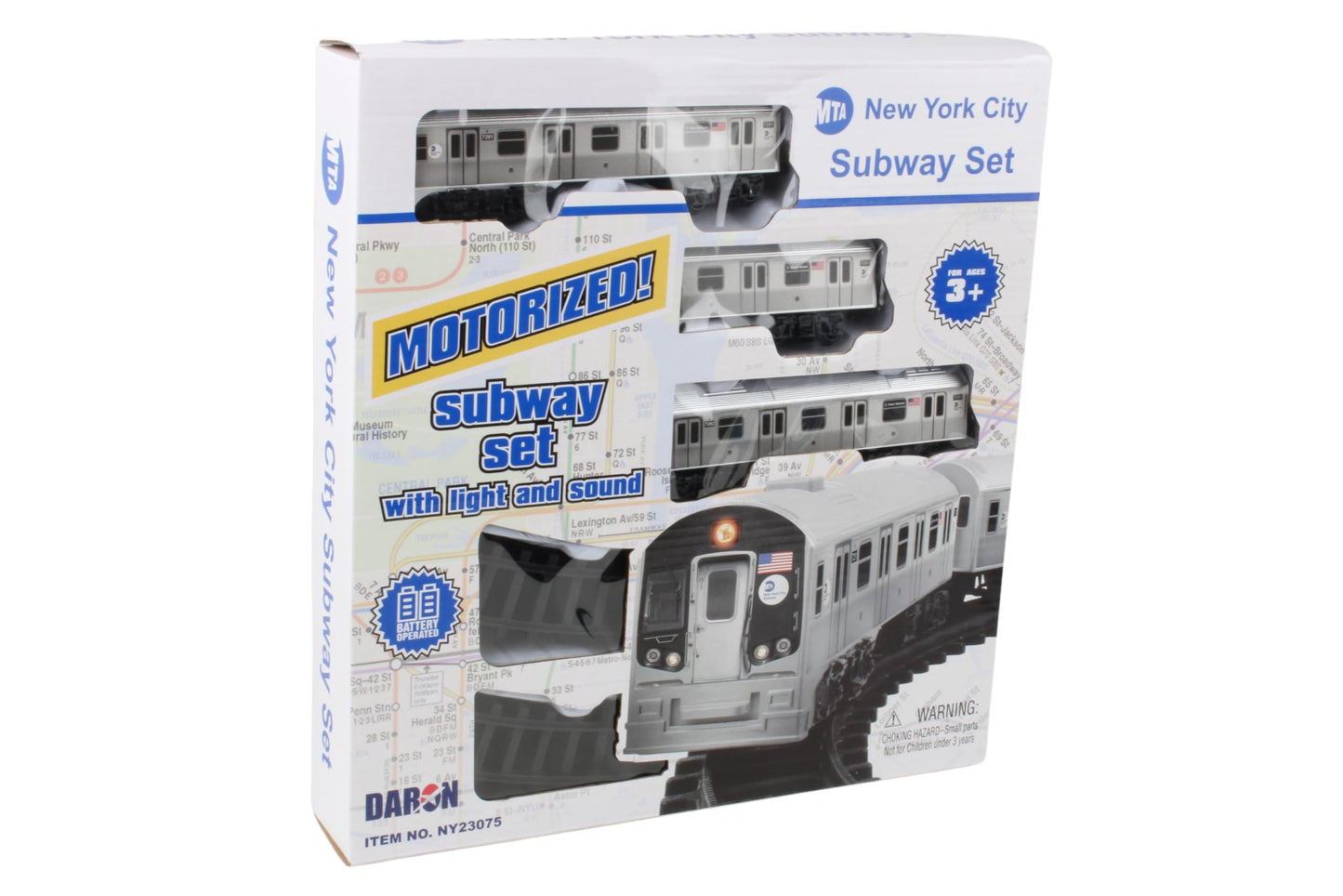 New York MTA 3-Pc Battery Operated Train Set with Track – 39 x 25 in, Silver