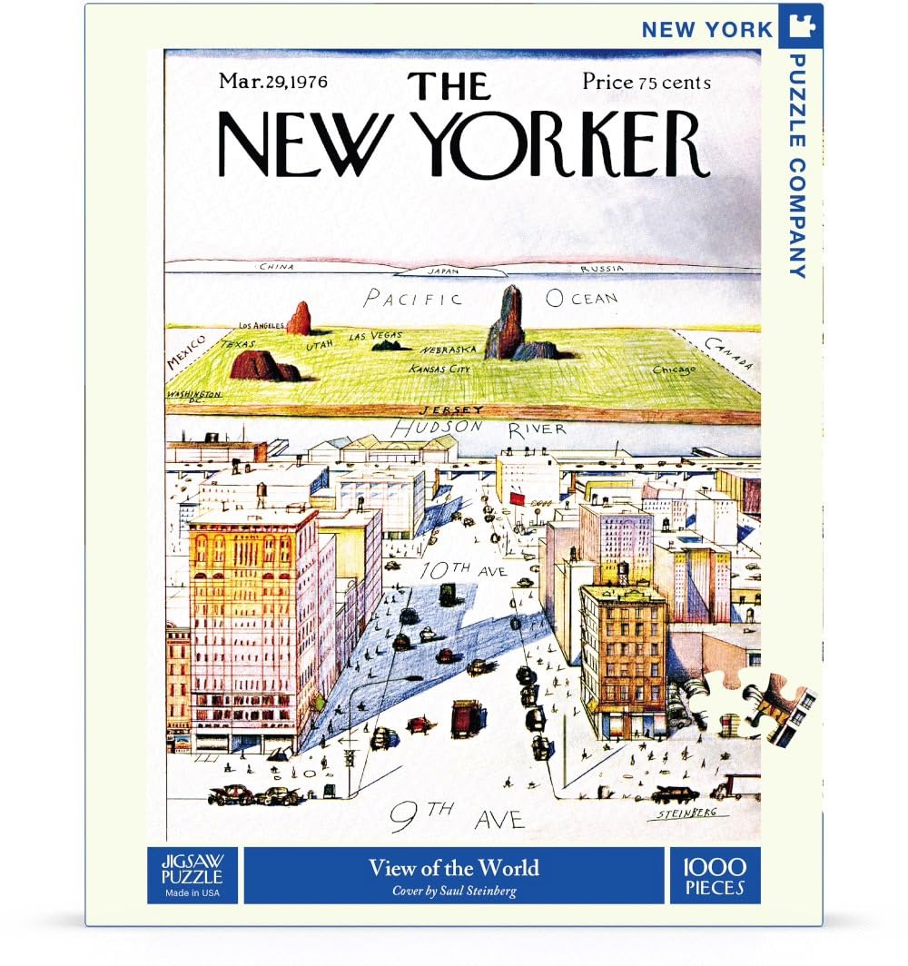 New York Puzzle Company - New Yorker View of The World 1000-Piece Jigsaw Puzzle by Saul Steinberg