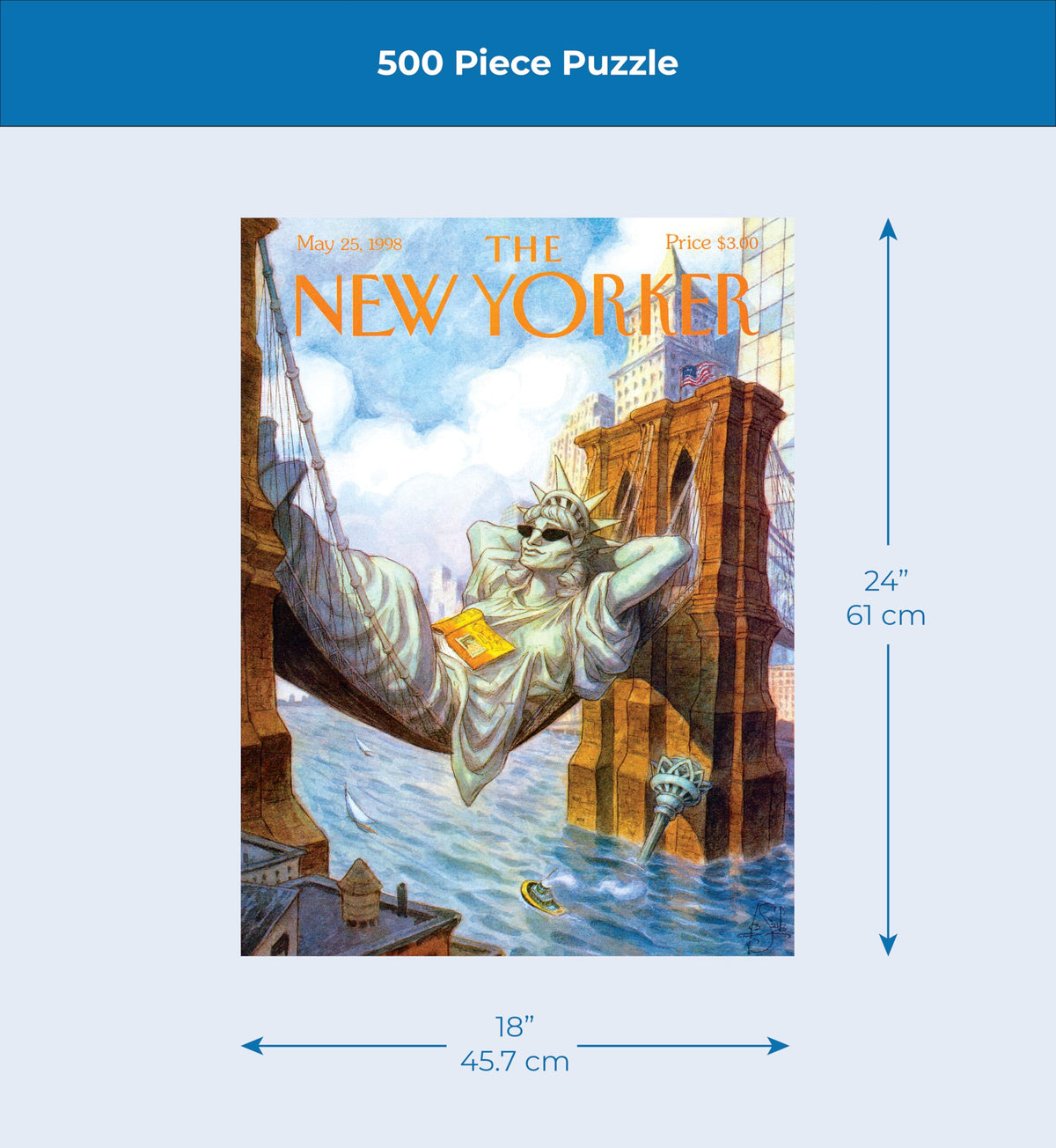 New York Puzzle Company - New Yorker Liberty 500-Piece Puzzle for Adults by Peter de Sève
