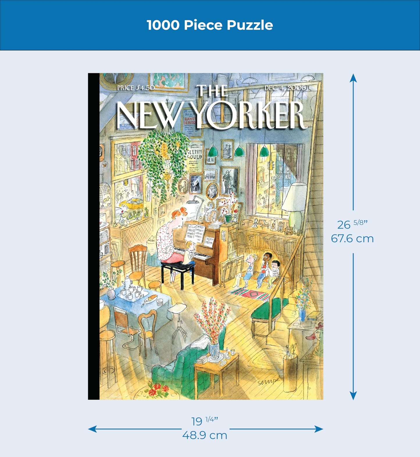 New York Puzzle Company - New Yorker: The Piano Lesson 1000 Piece Jigsaw Puzzle by Jean-Jacques Sempé