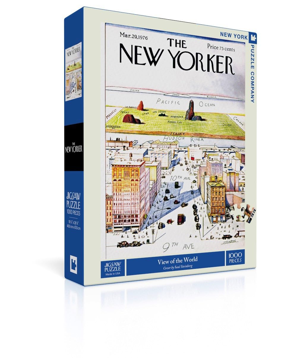 New York Puzzle Company - New Yorker View of The World 1000-Piece Jigsaw Puzzle by Saul Steinberg