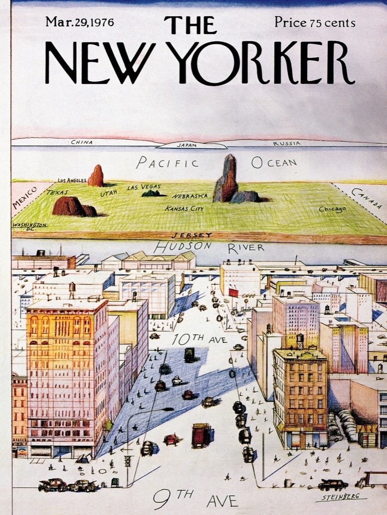 New York Puzzle Company - New Yorker View of The World 1000-Piece Jigsaw Puzzle by Saul Steinberg