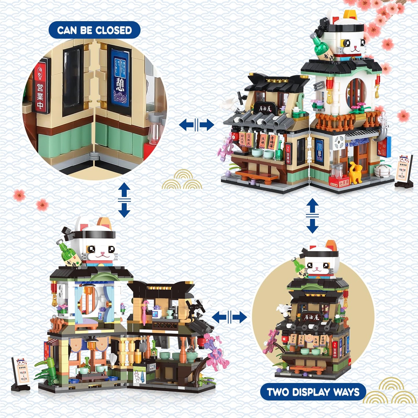 NEWABWN Japanese Street View Izakaya Shop Mini Building Blocks | 809 PCS MOC Toy Set