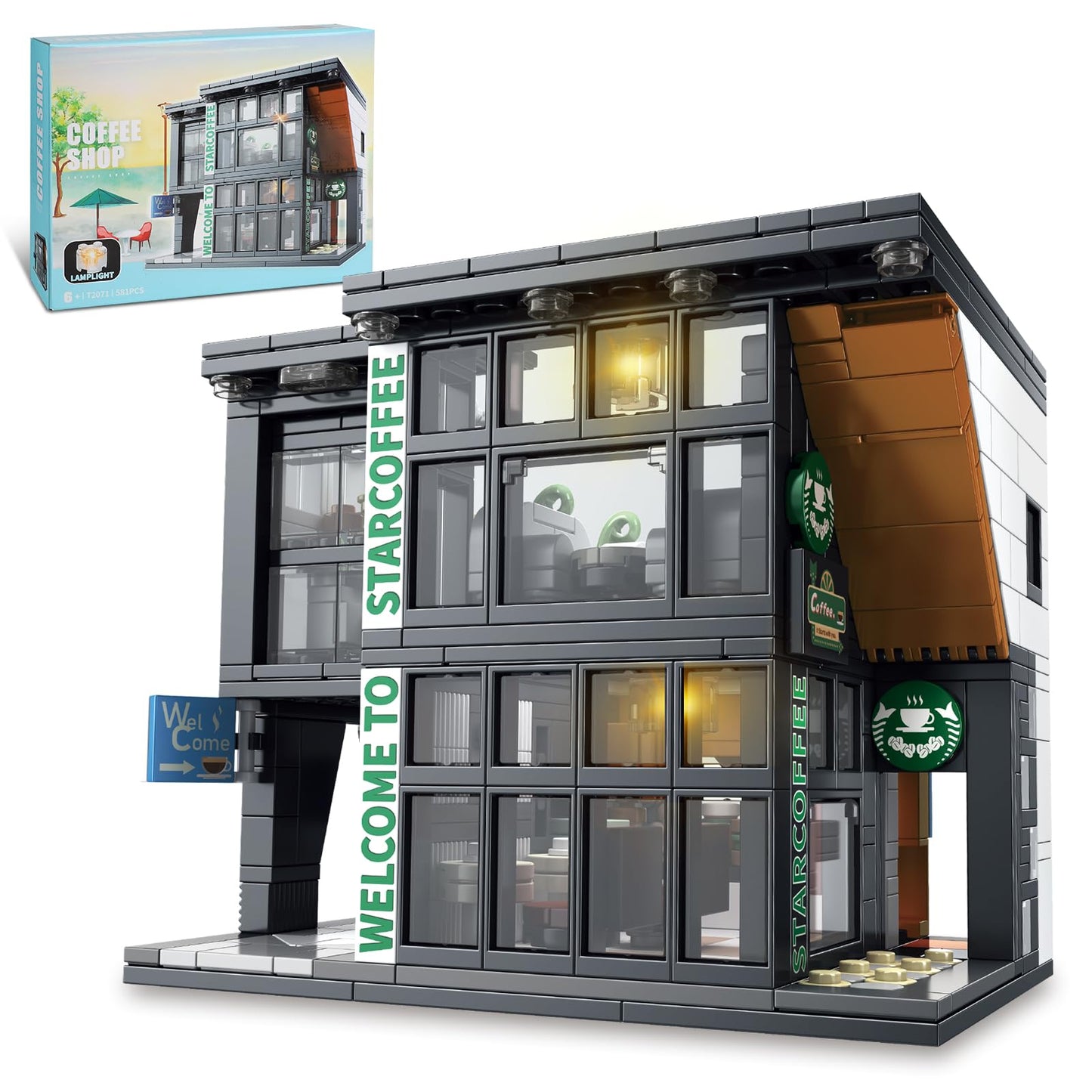 NEWABWN City Coffee House Building Set with Light – 581 PCS