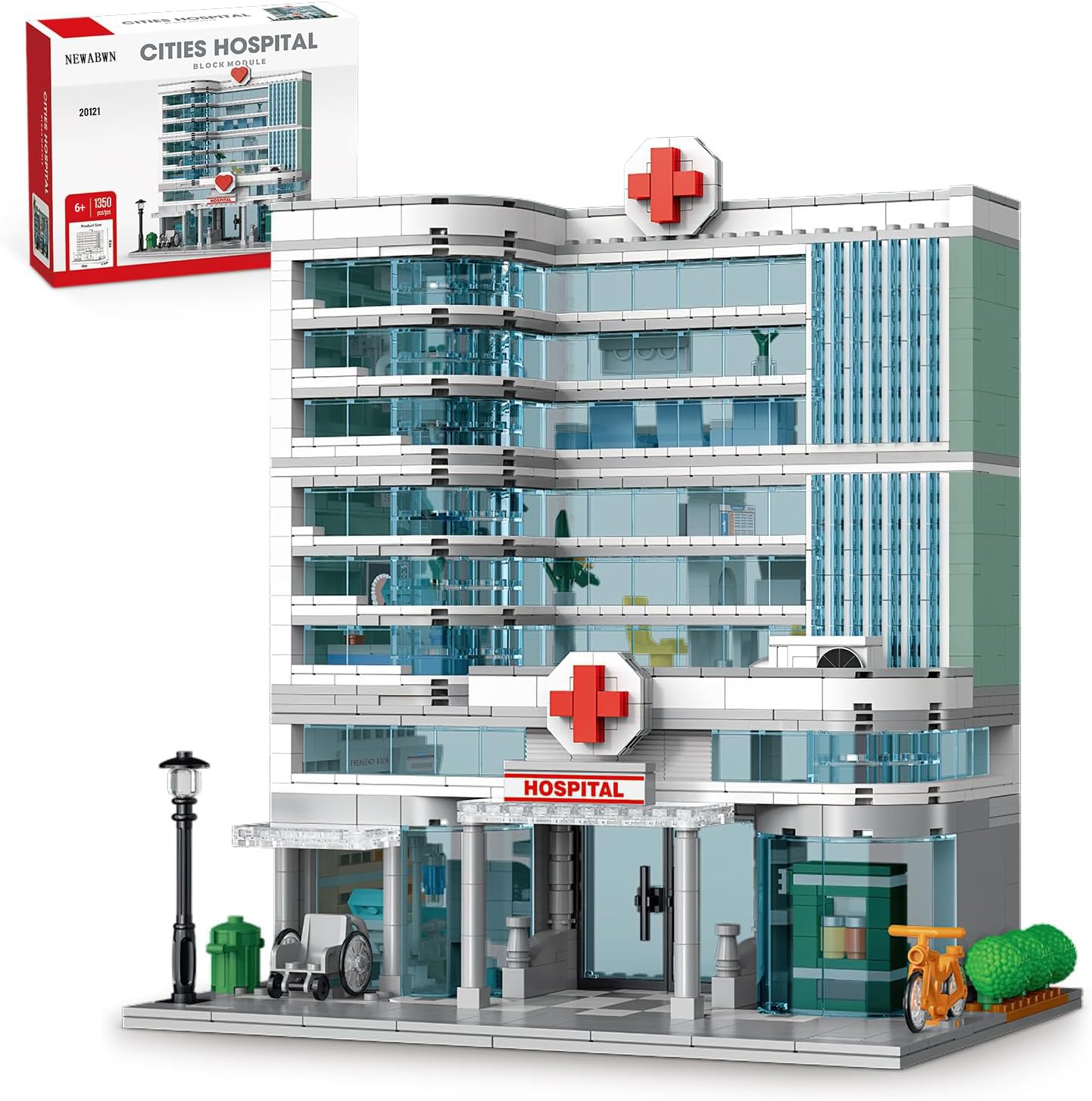 NEWABWN City Hospital Toy Building Set with LED Lighting – 3-Story Modular Build, LEGO-Compatible (1350 Pieces)