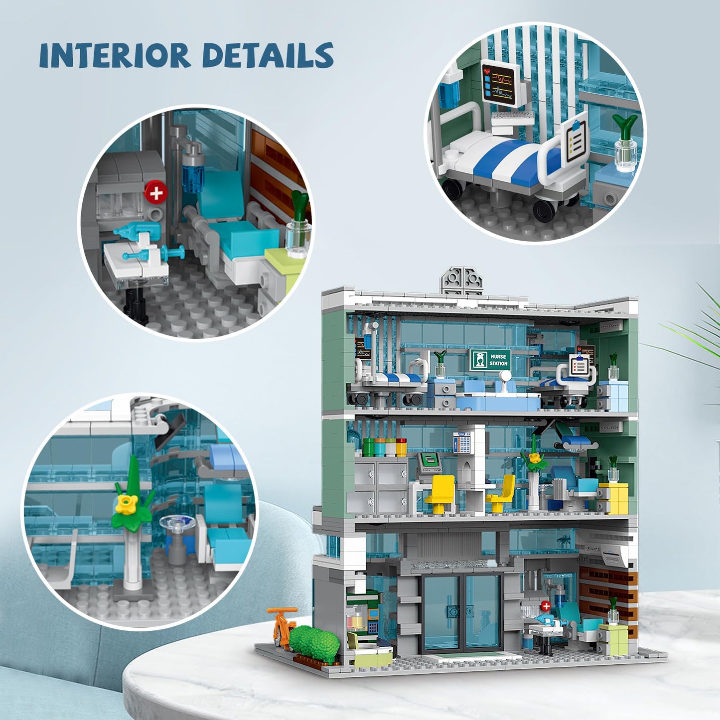 NEWABWN City Hospital Toy Building Set with LED Lighting – 3-Story Modular Build, LEGO-Compatible (1350 Pieces)